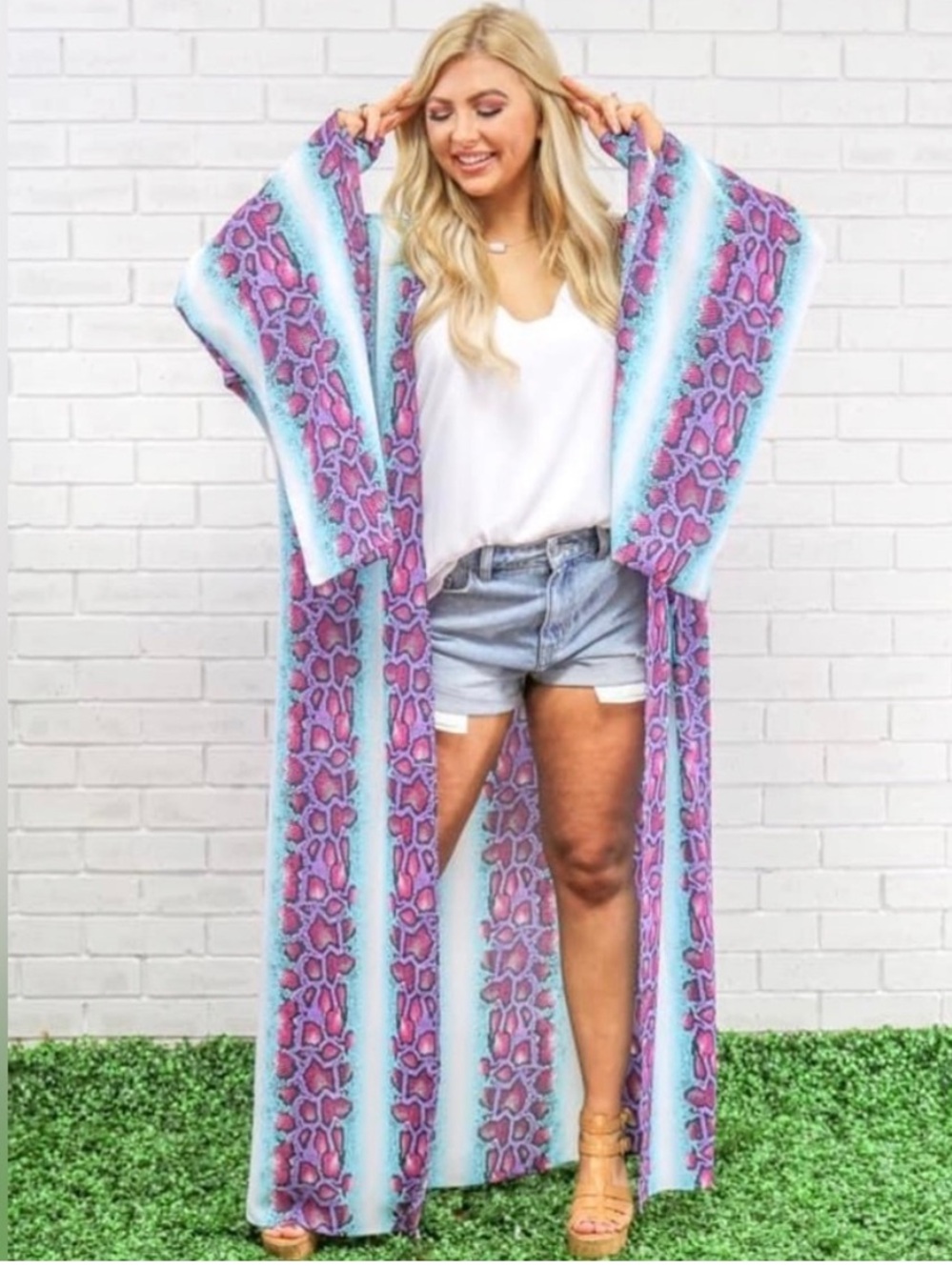 Peace Love Cake Ross Duster Caribbean Python Boho‎ Lounge Festival Robe Sz M